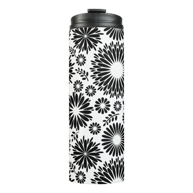 Boho Blume Schwarz-Weiß-Vektorblumenmuster Thermosbecher (Vorderseite)