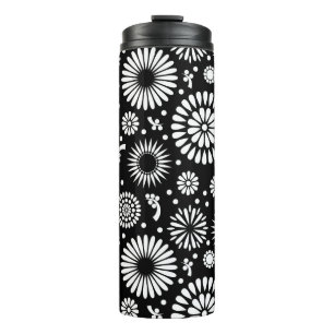 Boho Blume Schwarz-Weiß-Vektorblumenmuster Thermosbecher
