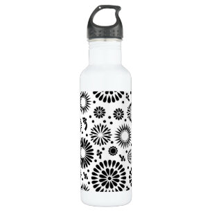 Boho Blume Schwarz-Weiß-Vektorblumenmuster Trinkflasche