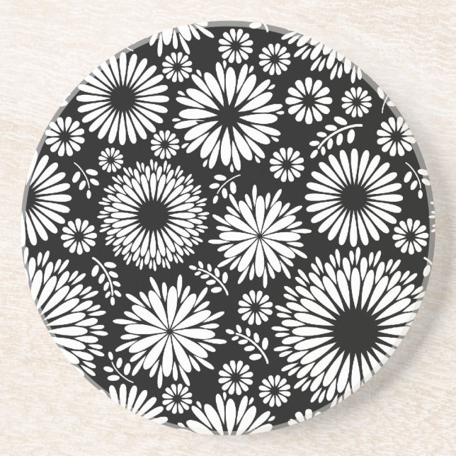 Boho Blume Schwarz-Weiß-Vektorblumenmuster Untersetzer (Vorne)