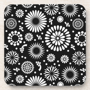 Boho Blume Schwarz-Weiß-Vektorblumenmuster Untersetzer