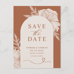 Boho Blume Terracotta Arch Save the Date Ankündigungspostkarte