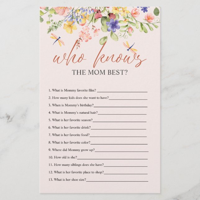 Boho Blume und Dragonfly BABY SHOWER WISSEN Flyer (Vorne)