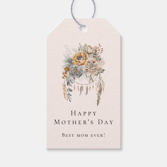 Boho Blume und Dreamcatcher - Muttertag Geschenkanhänger (Vorderseite)