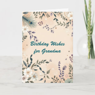 Boho Blume und Peacock Feather Grandma Birthday Karte