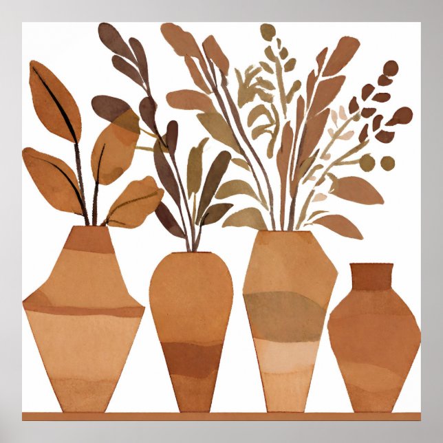 Boho Blume Vase Leaf Botanischer Kunststil Moderne Poster (Vorne)