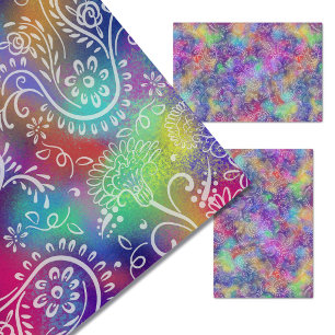 Boho Blume White Line Art on Krawatte Dyed Look Seidenpapier