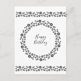 Boho Blume Wreath Black and White Postkarte