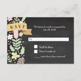 Boho Blume Wreath Rustic Chalkboard Wedding RSVP Karte