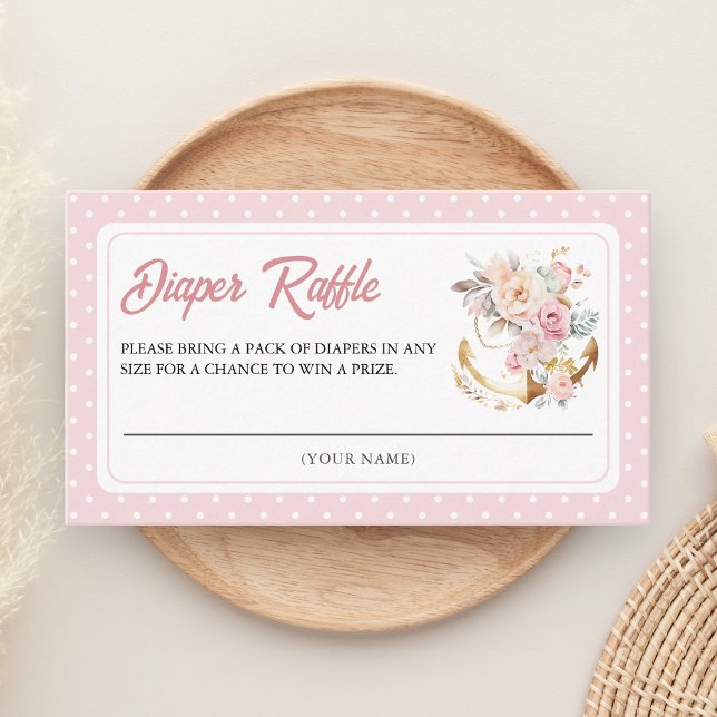 Boho-Blumen-Anker-Nautisches-Mädchen-Windel-Verlos Begleitkarte (Von Creator hochgeladen)