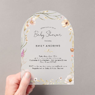 Boho-Blumen-Baby-Party Acryleinladungen