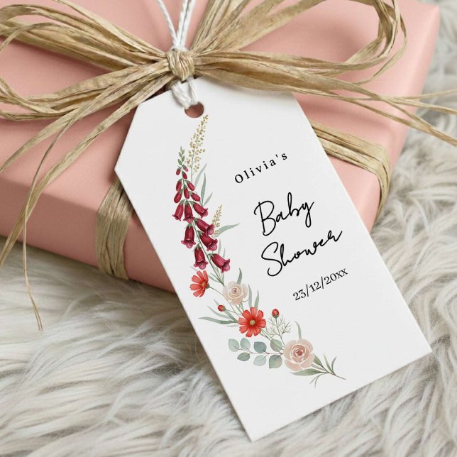 Boho Blumen Baby Shower Geschenk rote Wildblume Li Geschenkanhänger (Von Creator hochgeladen)