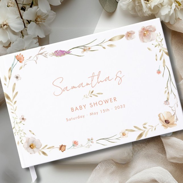 Boho-Blumen-Baby-Shower-Willkommen Gästebuch (Boho Flower Baby Shower Welcome Custom Guest Book)