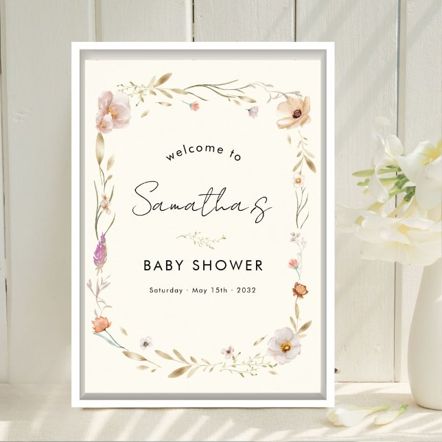 Boho-Blumen-Baby-Shower-Willkommen Poster (Boho Flower Baby Shower Custom Welcome Poster. Available in Prints & Instant Download)