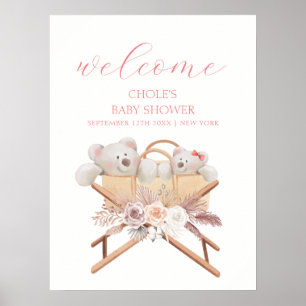 Boho Blumen-Bären-Kinderbett-Mädchen-Baby-Party-Ei Poster