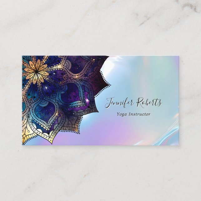 Boho-Blumen Blau Gold Mandala Chic Irisierend Visitenkarte (Vorderseite)