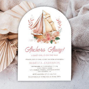 Boho-Blumen-Boot-Nautisches Mädchen-Bogen-Baby-Par Einladung