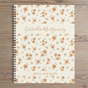 Boho-Blumen-Botanisches Muster Mädchen Beige Name Notizbuch