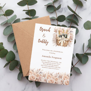Boho-Blumen-Bridal-Shower im Beigeton mit Sektfrüh Einladung