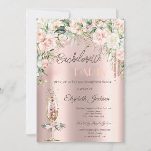 Boho Blumen Champagner Glas Junggesellinnenabschie Einladung
