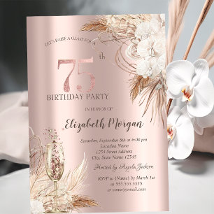 Boho-Blumen, Champagnerglas, Rose Gold 75. Einladung