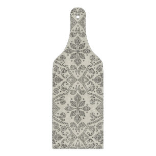 Boho-Blumen-Damaskus-Linienkunst, Schwarz auf Beig Schneidebrett