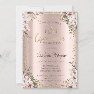 Boho-Blumen-Diamanten-Quinceanera Einladung