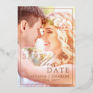 Boho-Blumen-Echte-Folie-Photo-Save-The-Date-Karte Folieneinladung