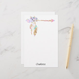 Boho-Blumen-Feder-Pfeil benanntes Schreibpapier Briefpapier