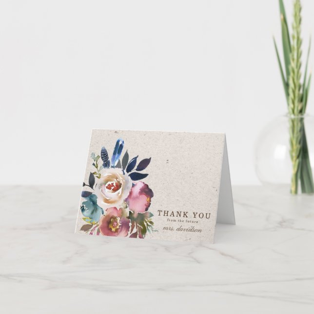 Boho-Blumen-Feder-Rustikale-Dusch-Dankeskarten Dankeskarte (Vorderseite)