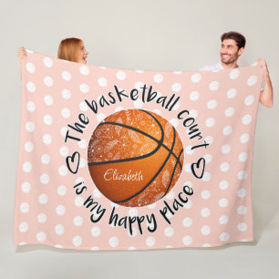 Boho-Blumen Federn Basketballfeld glücklicher Ort Fleecedecke