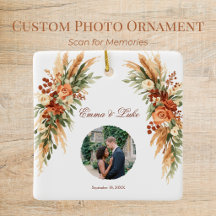 Boho-Blumen-Foto-QR-Code-Ornament | Personalisiert