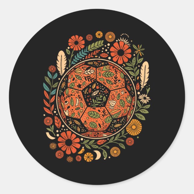 Boho-Blumen-Fußball Runder Aufkleber (Vorderseite)