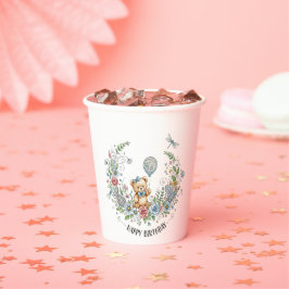 Boho-Blumen-Geburtstagsbär Pappbecher