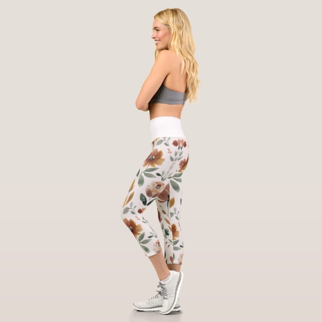 Boho-Blumen-Geometrie – Erdige Wildblume Capri Leggings (Links)