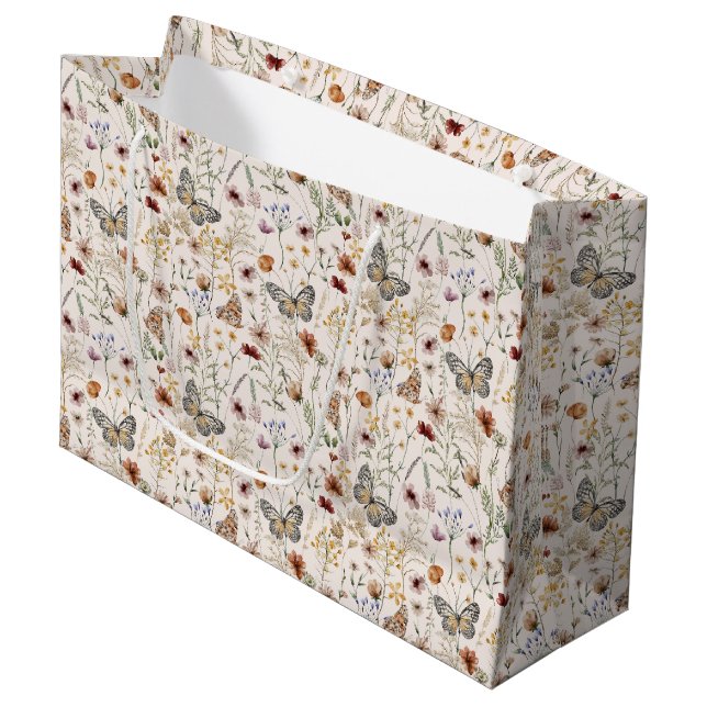Boho-Blumen-Geschenktasche Große Geschenktüte (Vorderseite Schrägansicht)