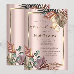 Boho Blumen Gold Rahmen, Rosen-Gold Rente Einladung