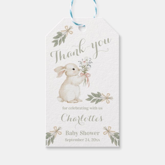 Boho-Blumen-Hasen-Geschenkanhänger in Salbeigrün Geschenkanhänger (Vorderseite)