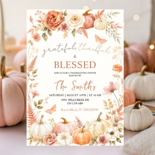Boho-Blumen Herbst Dankbar Dankbar Gesegnet Einladung (Von Creator hochgeladen)