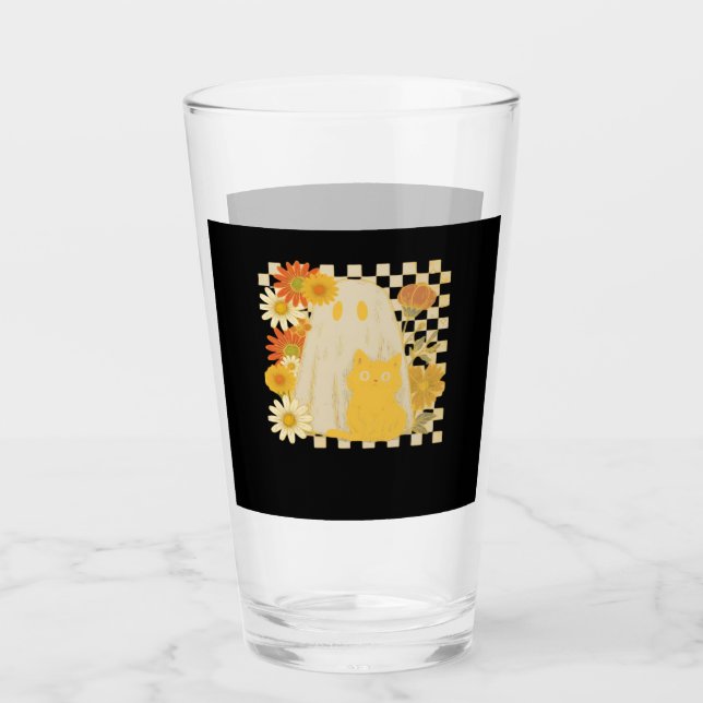 Boho-Blumen Herbst Geist und schwarze Katze Hallow Glas (Vorderseite)