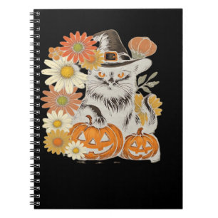 Boho-Blumen-Herbst-Schwarze-Katze-Halloween-Essent Notizblock