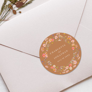 Boho-Blumen-Herbsthochzeit Runder Aufkleber