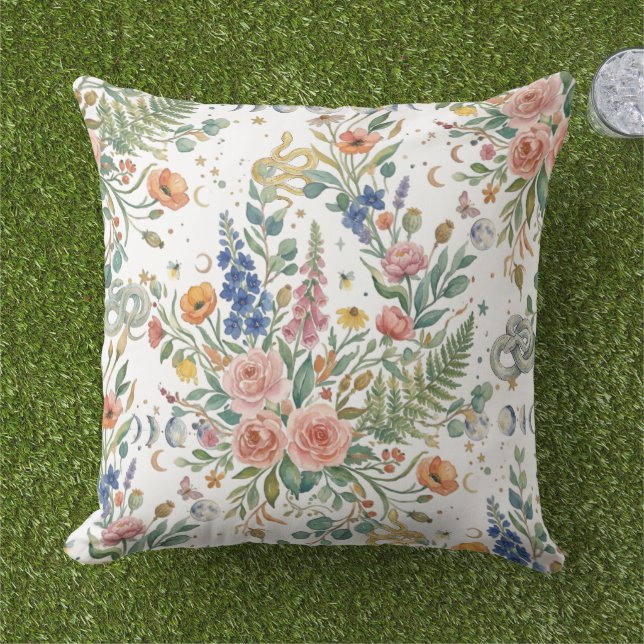 Boho-Blumen-Himmelsmond & Schlangen Botanik Kissen (Gras)