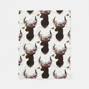 Boho-Blumen-Hirsch- und Schmetterlingsmuster - Wal Fleecedecke