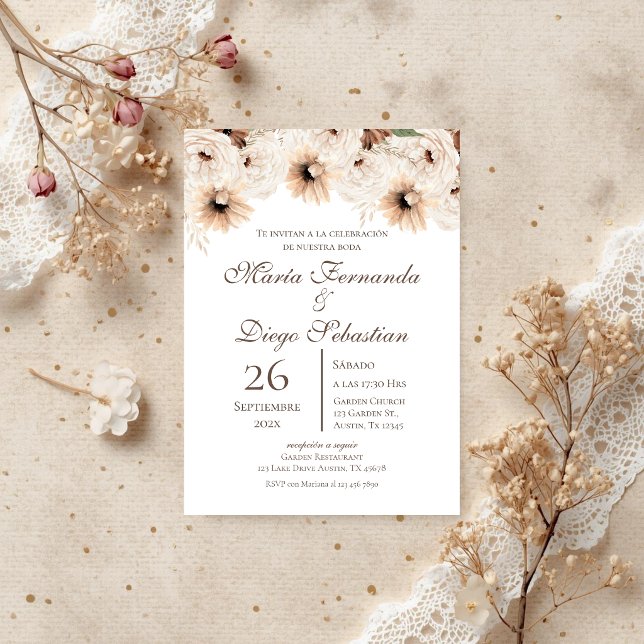 Boho-Blumen-Hochzeit auf Spanisch Einladung (Von Creator hochgeladen)