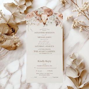 Boho-Blumen-Hochzeit im Western-Stil All In One Einladung