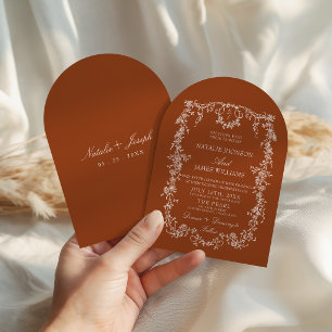 Boho-Blumen-Hochzeit in verbranntem Orange mit Ter Einladung