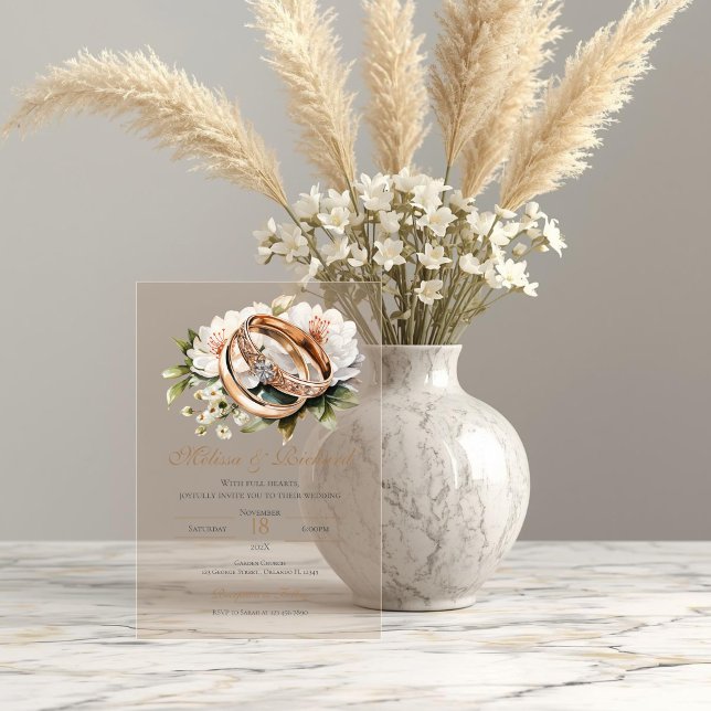Boho-Blumen-Hochzeit mit Ring Acryleinladungen (Von Creator hochgeladen)