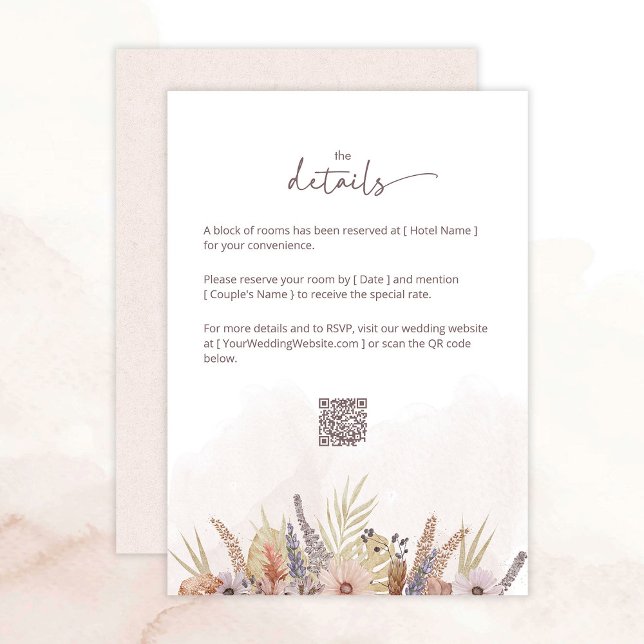 Boho-Blumen-Hochzeits-Details Karte (Boho floral wedding details card)
