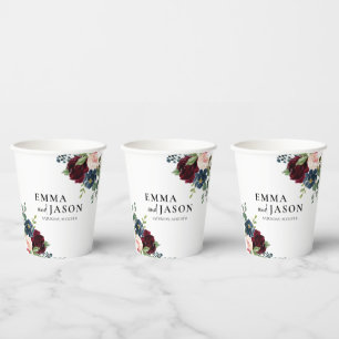 Boho-Blumen-Hochzeits-Papierbecher in Burgundrot Pappbecher
